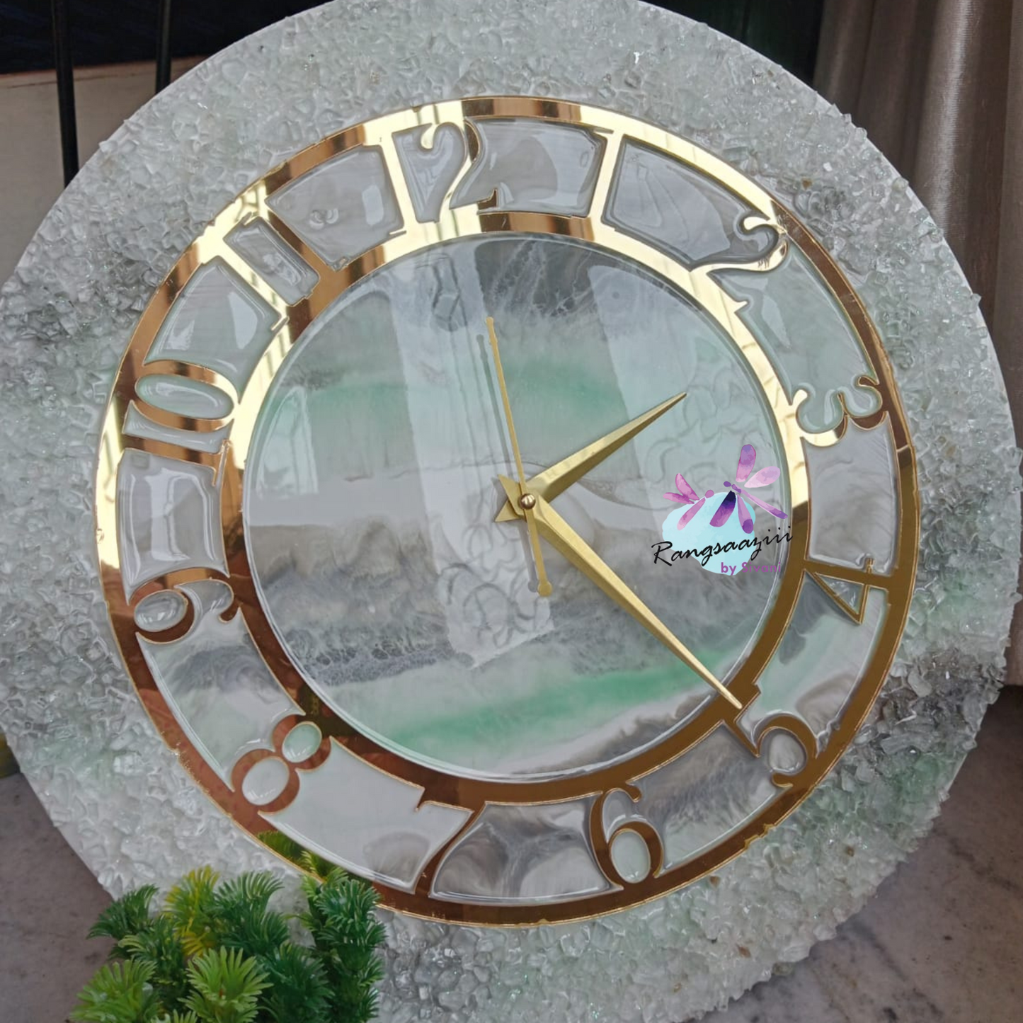 Smokey effect green and Grey wall clock