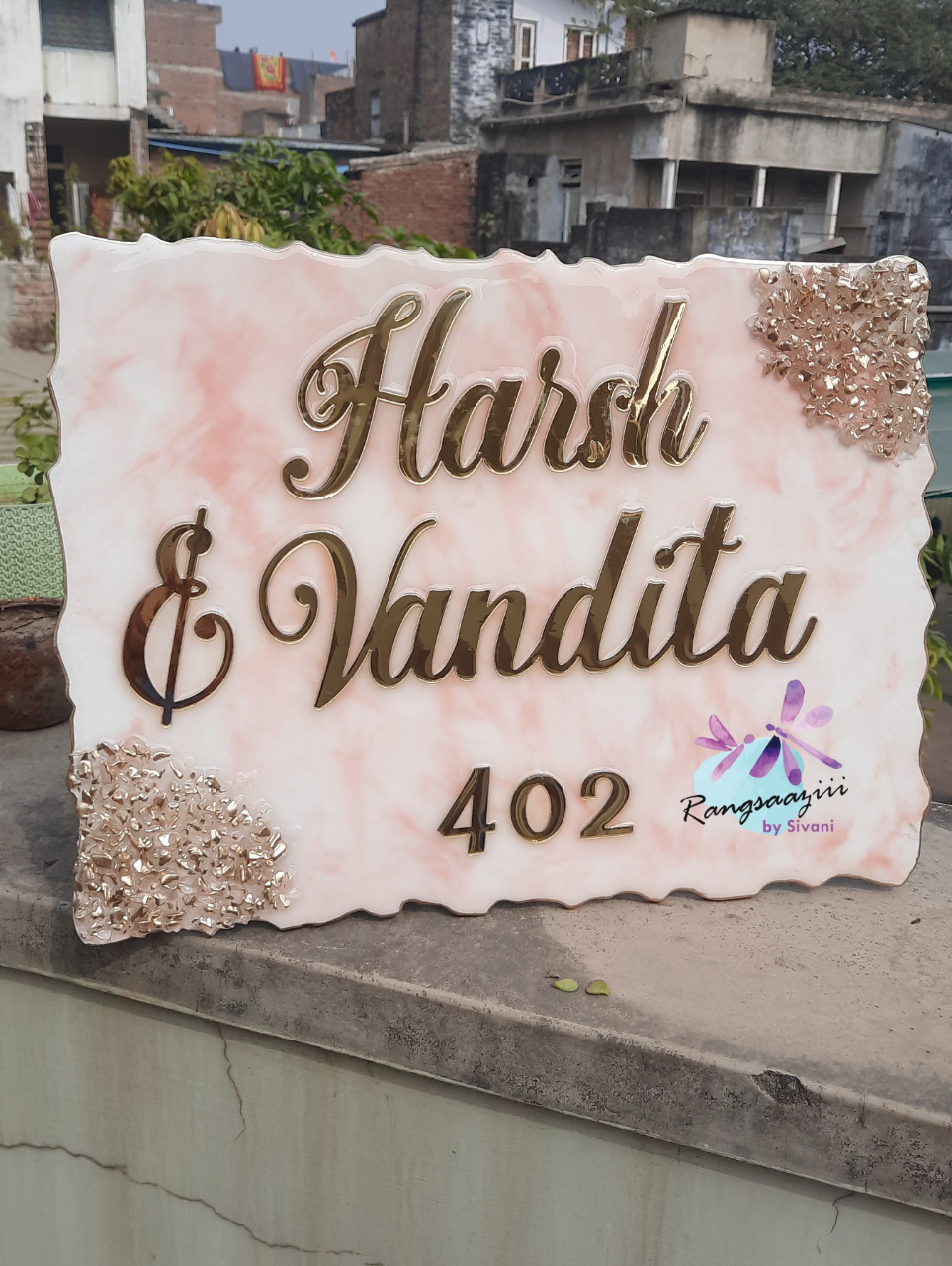 Stylish marble effect resin name plate size thickness 5mm