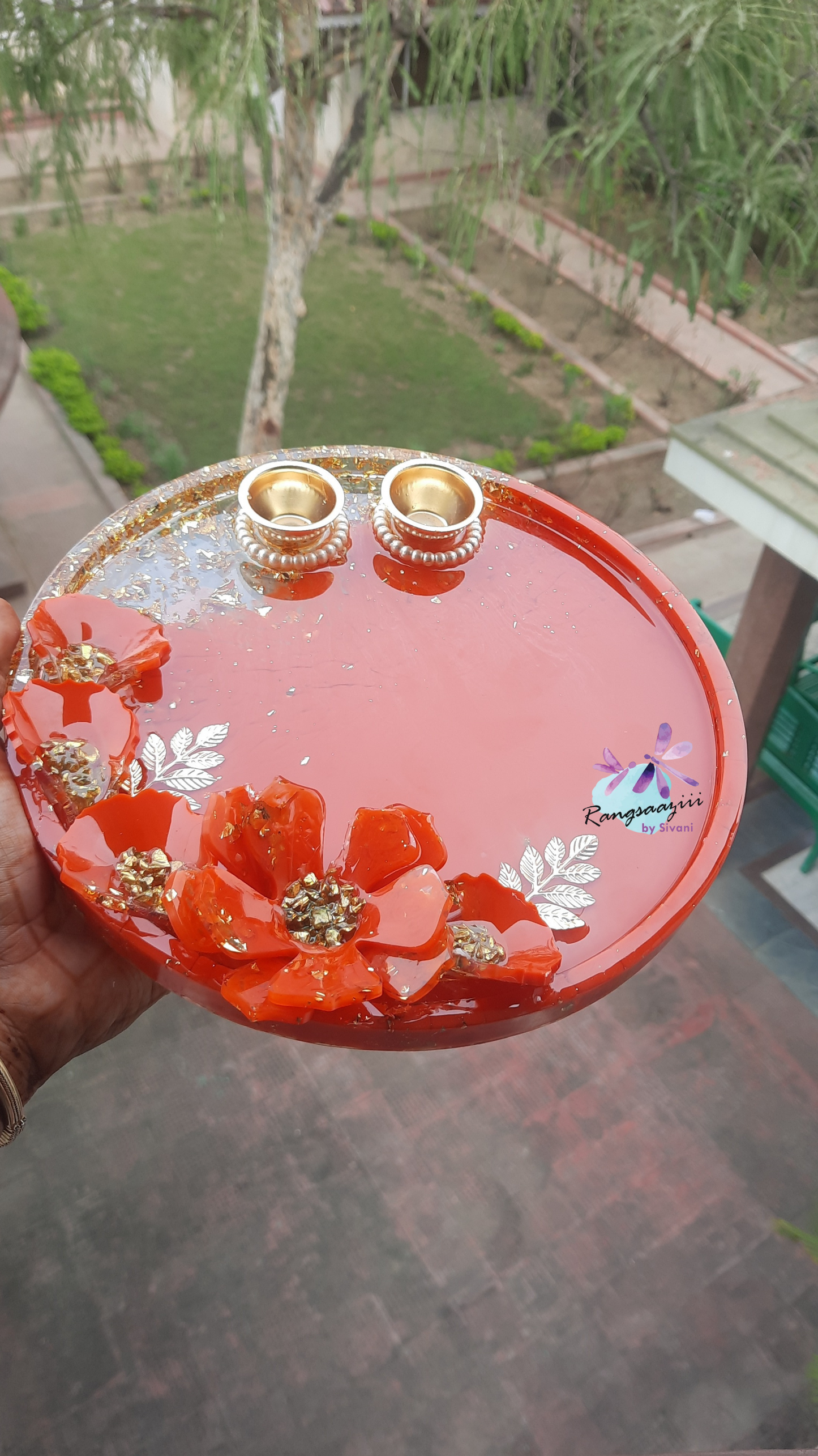 Rangsaazii Handmade Resin Roli chawal Platter/Aarti thali