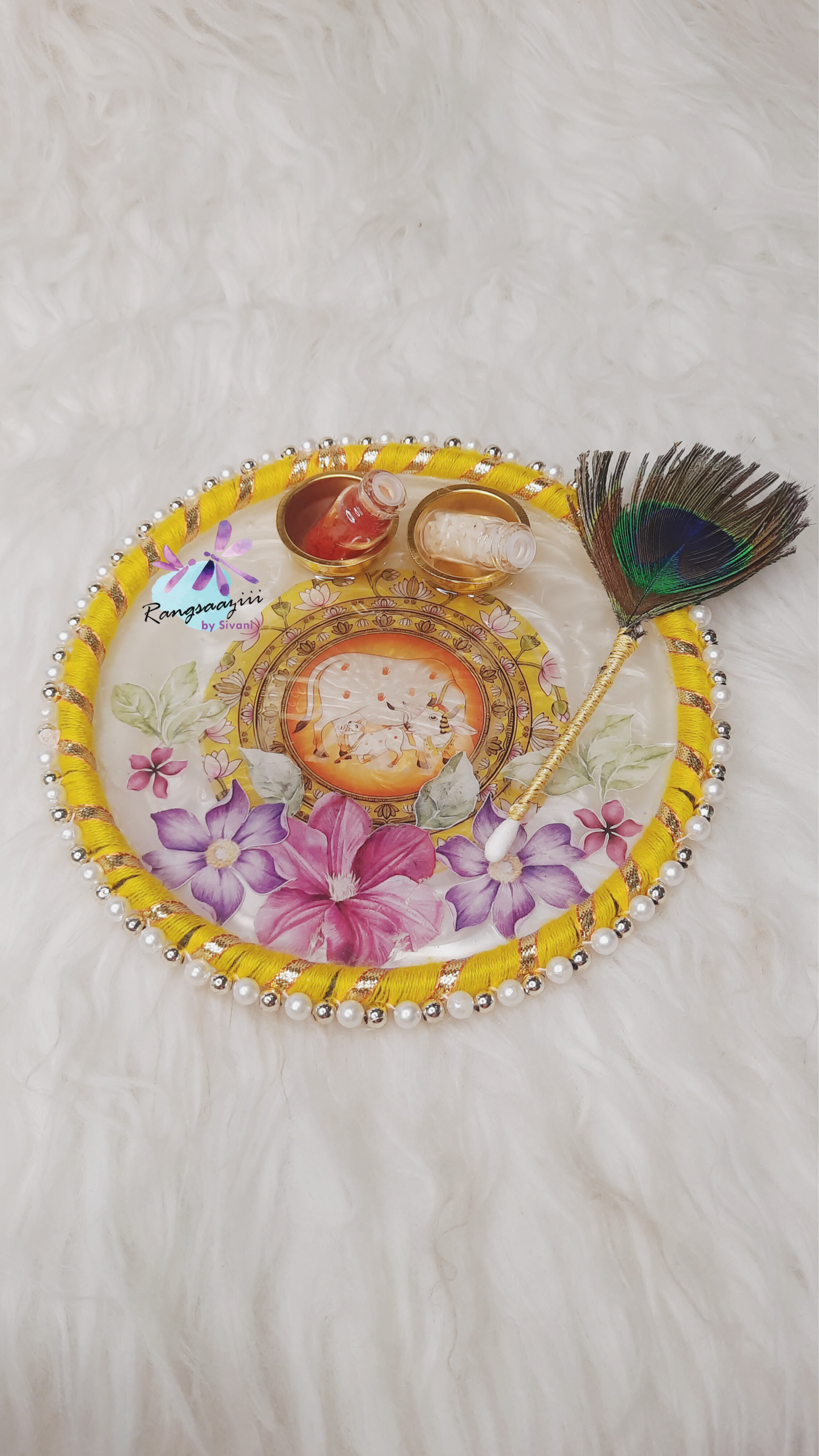 Rangsaazii Resin Pooja Thali Set With MorPankh For Festivals
