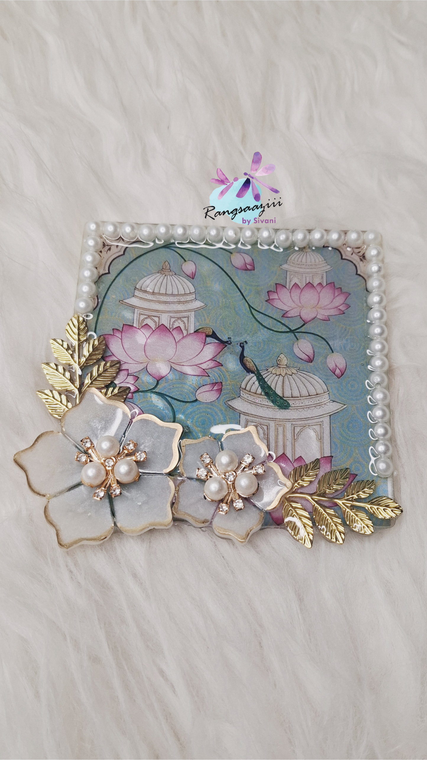 Peacock pichwai Coin Platter (set of 4)