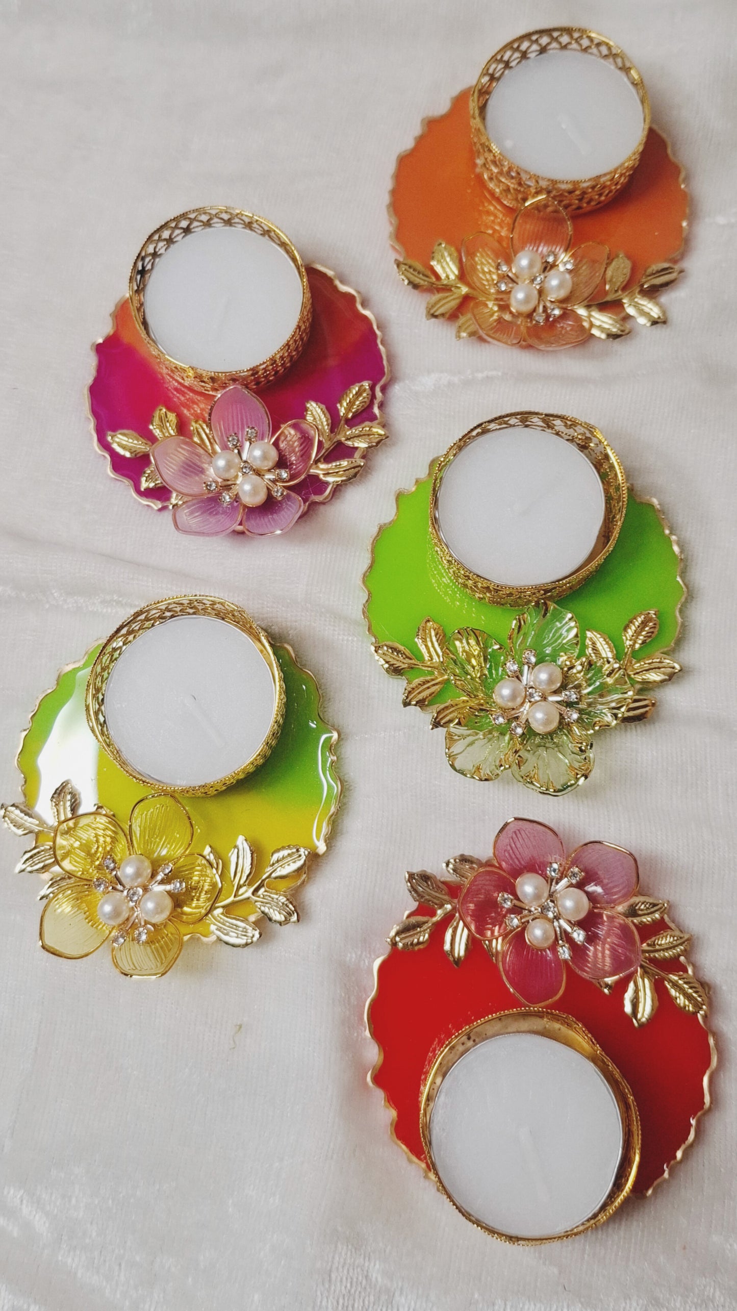 Multicolour floral tlight holder (set of 10)